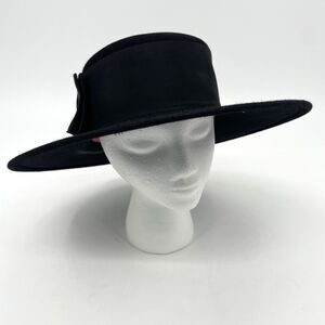 Vtg Frank Olive Private Collection Bolero Hat Black Wool Felt Neiman Marcus Bow